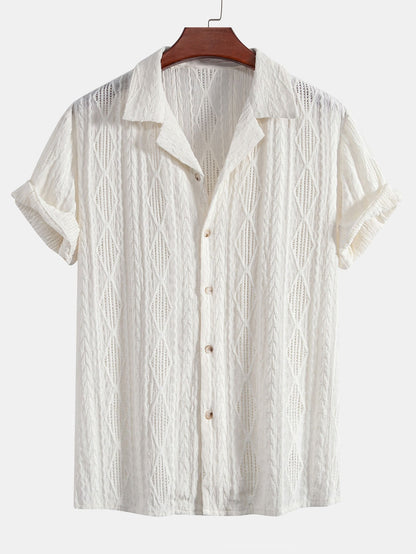 Camicia Geometrica Jacquard Cubana & Pantaloni in Lino a Gamba Dritta