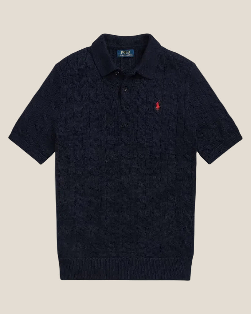 Polo Cable-Knit in Cotone - Blu navy