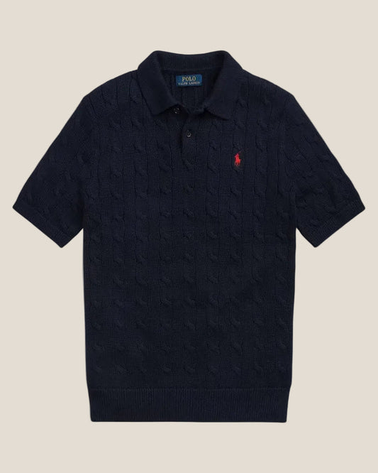 Polo Cable-Knit in Cotone - Blu navy