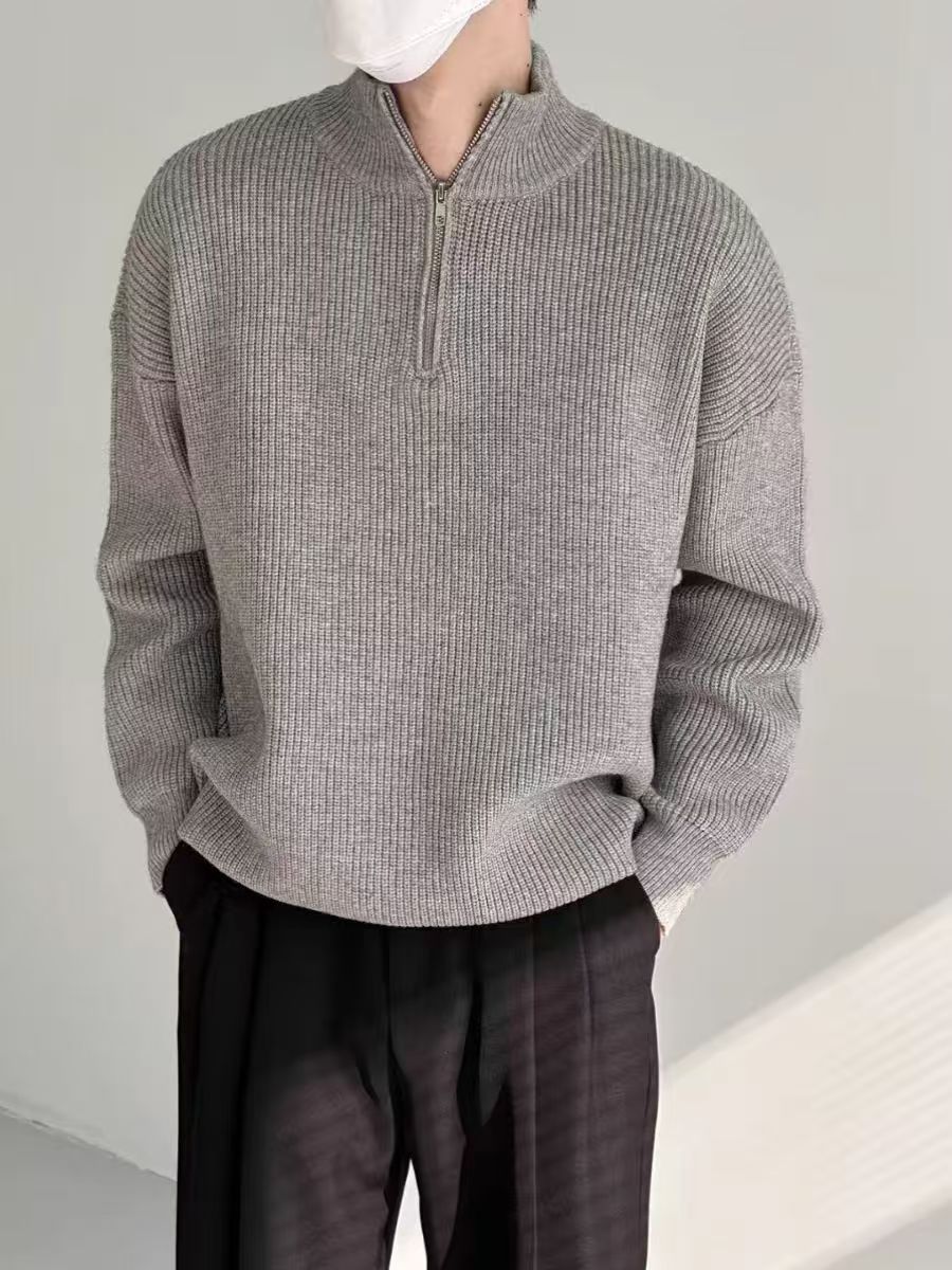 Maglione a Mezzo Zip a Costine Elegante
